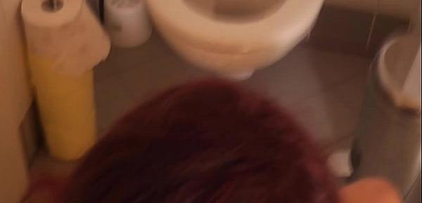  Stunning Redhead Boob Wonder Britney Swallows fucking and sucking on the toilet. Deep Bodice Cleavage, big natural breasts, high heels and black nylon stockings. Cum on big tits finish!